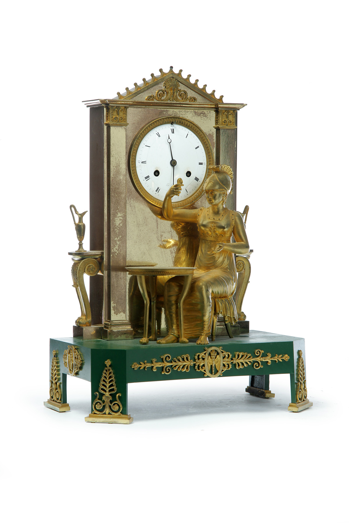 Appraisal: REGENCY FIGURAL BRONZE MANTEL CLOCK France st quarter- th centuy