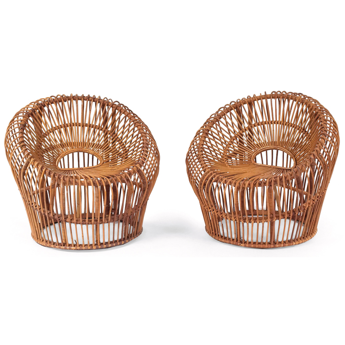 Appraisal: Franco Albini chairs pair by Vittorio Bonacin attribution Italy bamboo