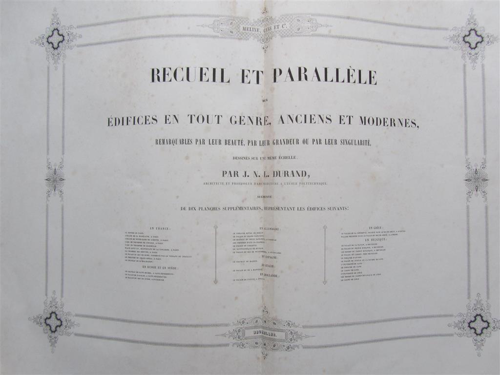 Appraisal: DURAND J N L RECUEIL ET PARALLELE DES EDIFICES DE