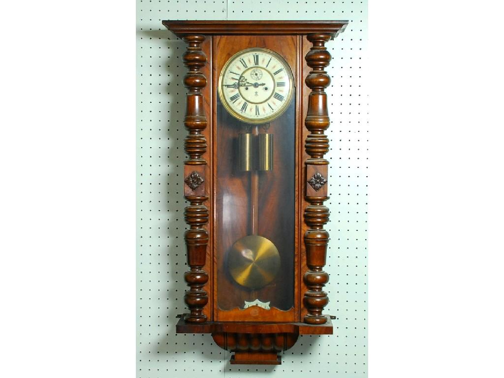 Appraisal: LATE NINETEENTH CENTURY WALNUT VIENNA WALL CLOCK by Gustave Becker