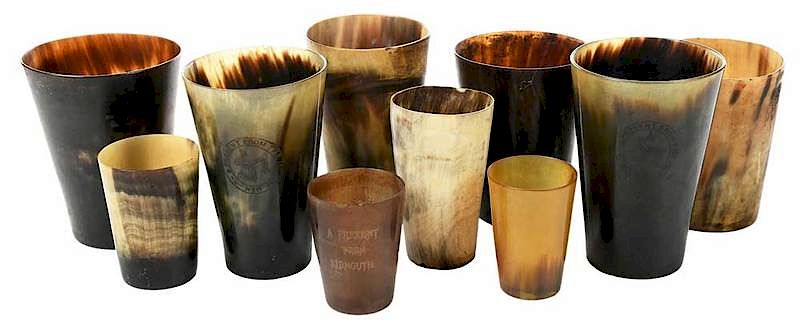 Appraisal: Ten British Carved Horn Cups th century two with engraved