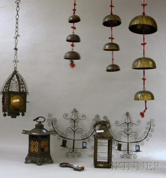 Appraisal: Nine Assorted Metal Lighting and Decorative Items a pierced tin