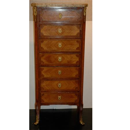 Appraisal: Empire Style Gilt-Metal Mounted Parquetry Inlaid Walnut Semainier Estimate -