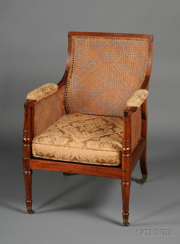 Appraisal: Regency Mahogany and Caned Library Chair c with sloping backrest