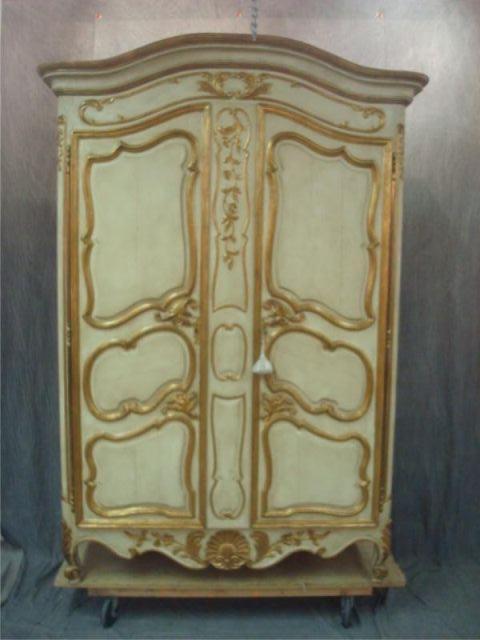 Appraisal: Louis XVI Style Paint Gilt Decorated Door Armoire From a