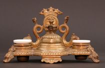 Appraisal: Double Inkwell Standish Double inkwell has a scroll footed base