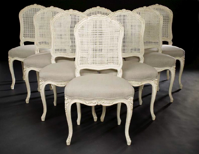 Appraisal: Suite of Eight Louis XV-Style Polychromed Sidechairs each with a