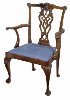 Appraisal: Fine Chippendale Style Carved Mahogany Open-Arm Chair hand-crafted by John