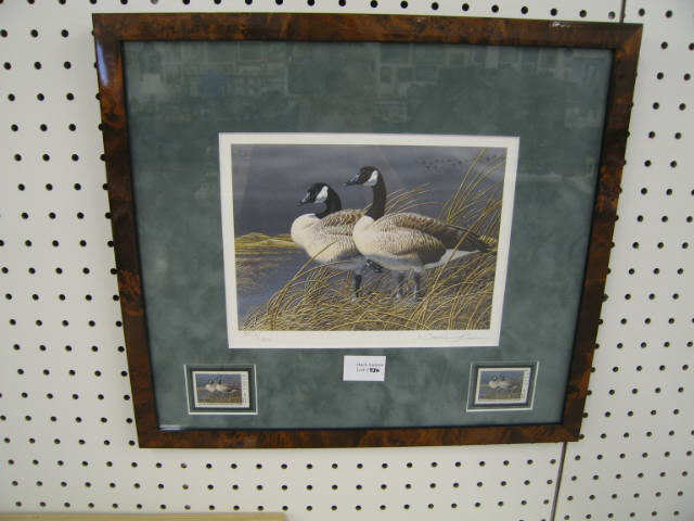 Appraisal: Neal Anderson Duck Stamp Print with pair of stamps Nebraska