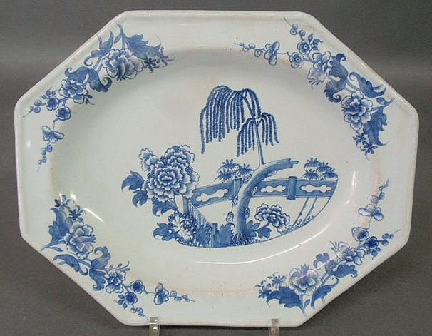 Appraisal: Irish porcelain platter with blue and white decoration in the