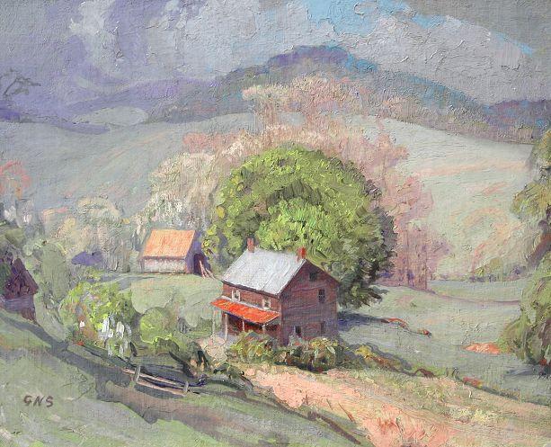 Appraisal: SMITH Gladys Nelson American - Country Hillside with Farmhouse and