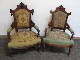 Appraisal: Pair Renaissance Revival Chairs Pair Renaissance Revival Chairs Each with