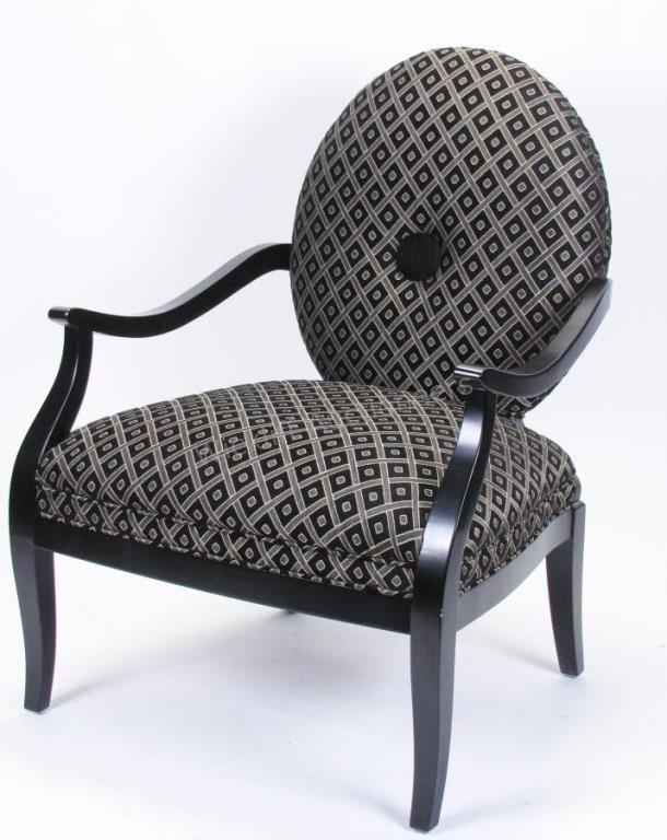 Appraisal: A decorator-quality arm chair black finish frame with black diamond