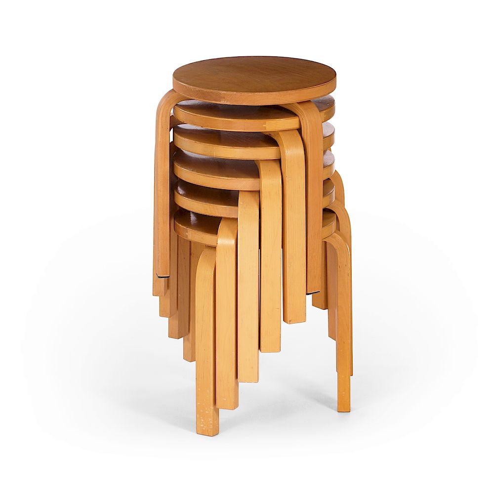 Appraisal: Alvar Aalto A stack of six model stools designed by