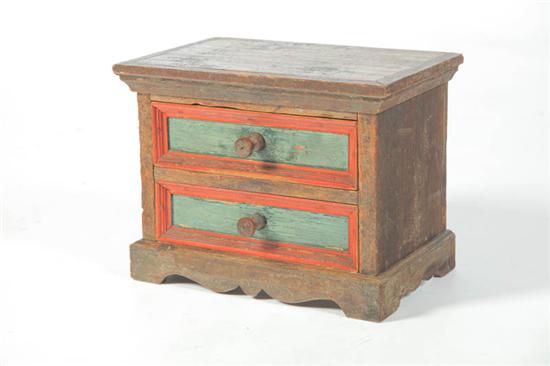 Appraisal: PAINTED MINIATURE CHEST OF DRAWERS European th century pine Pinned