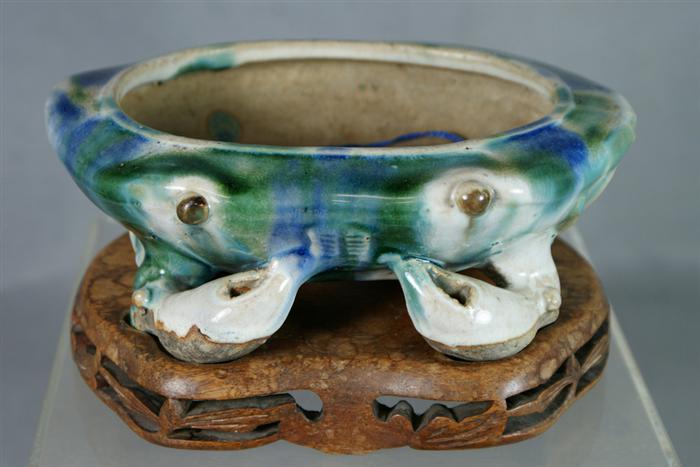 Appraisal: Chinese pottery crab form planter blue-green glaze fritting around feet