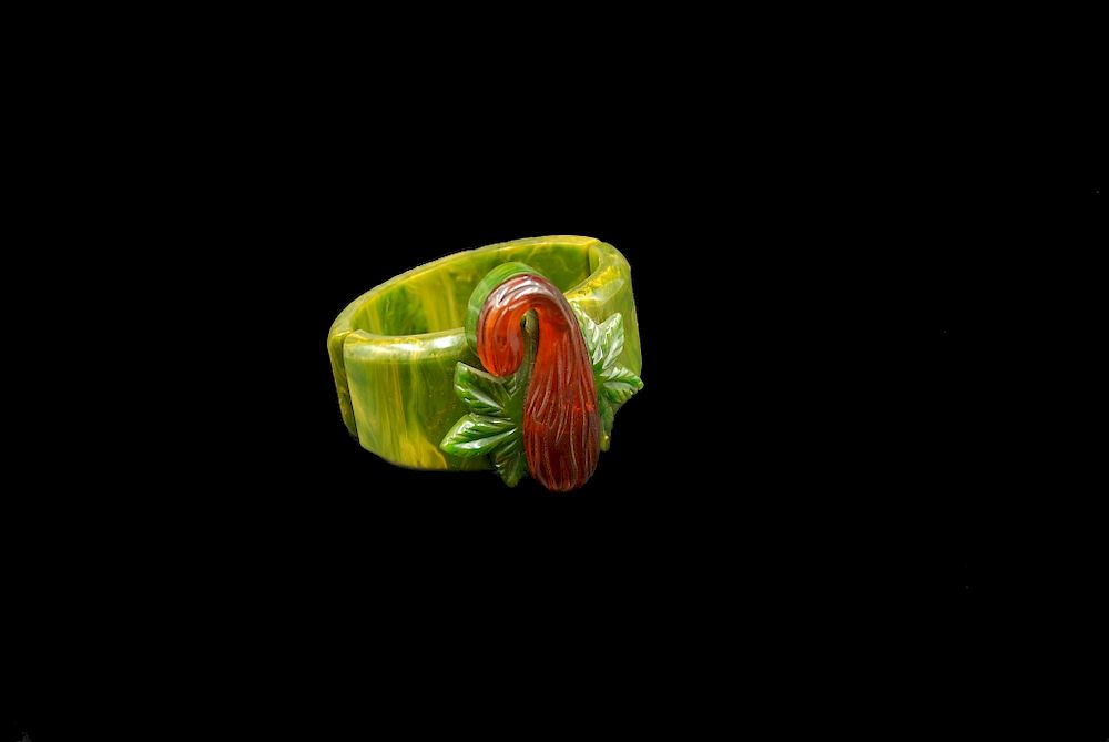 Appraisal: Hinged Green Bakelite Gourd Bracelet Hinged Green Bakelite Gourd Bracelet