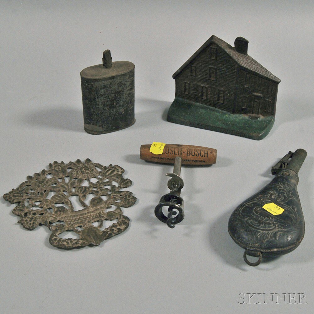 Appraisal: Group of Miscellaneous Items a foliate and game-embossed leather powder