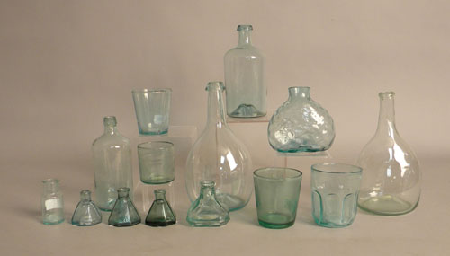 Appraisal: Fourteen pcs of aqua glass th and th c tallest