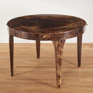 Appraisal: Aldo Tura lacquered brown goatskin bridge table Aldo Tura lacquered