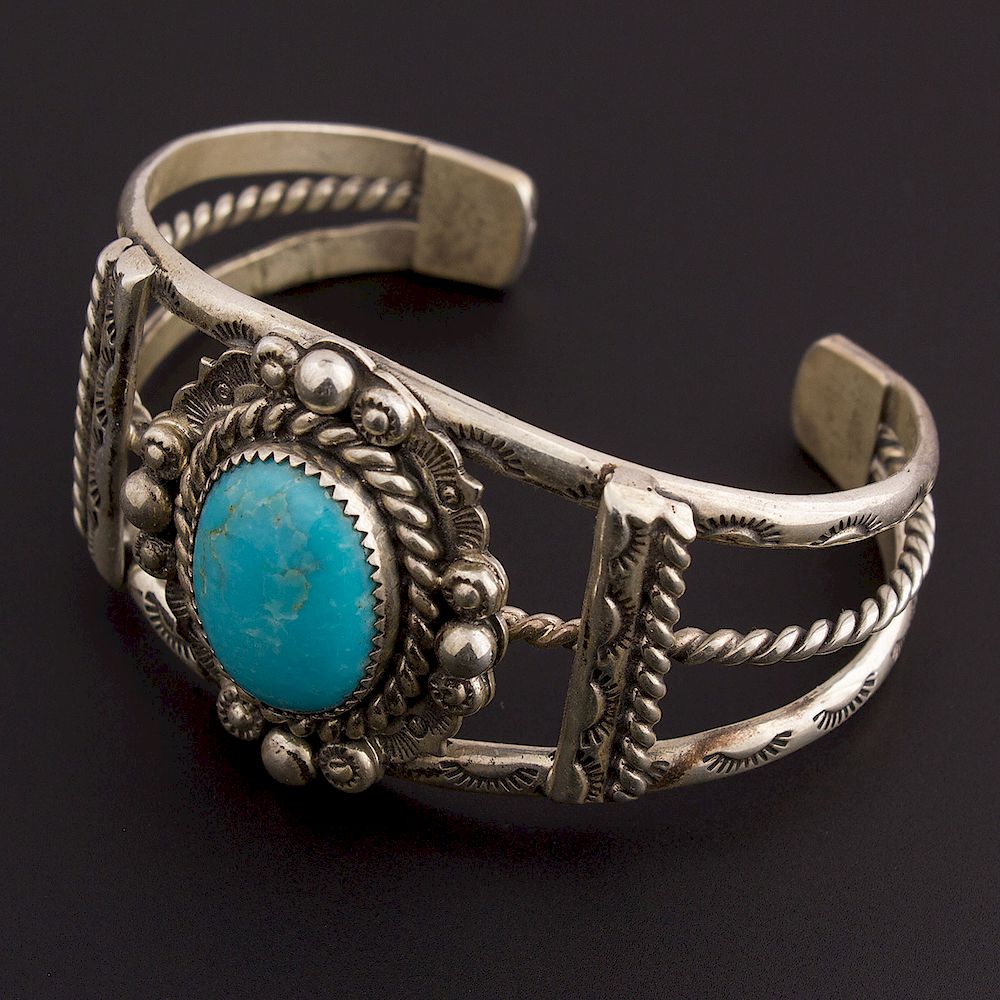 Appraisal: Sterling Silver and Kingman Turquoise Bracelet Sterling Silver Bracelet with