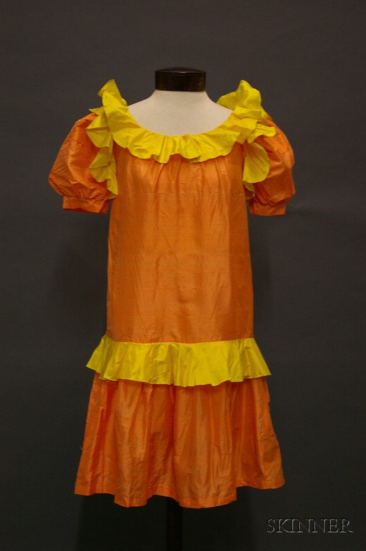 Appraisal: Yves St Laurent Rive Gauche Orange and Yellow Ruffled Silk