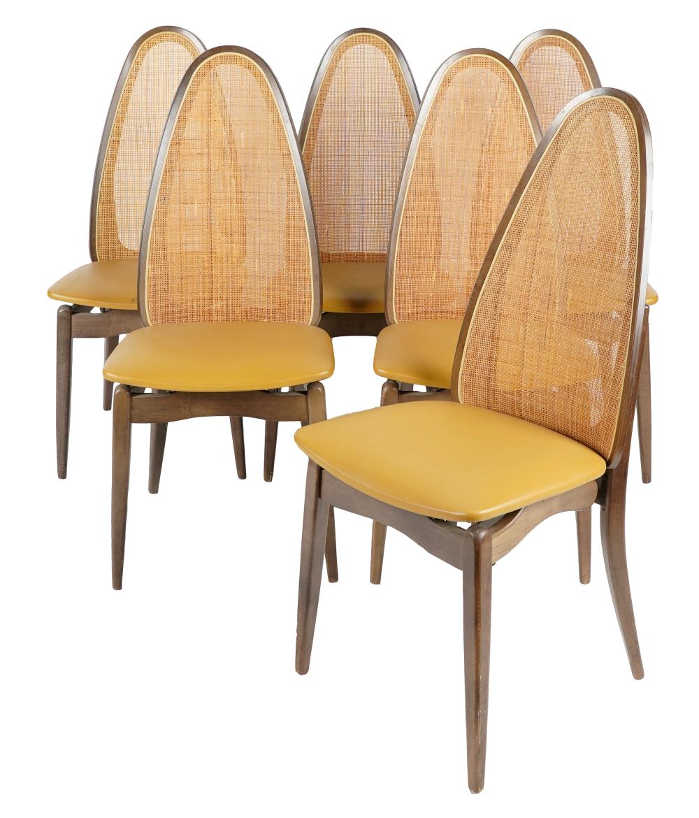 Appraisal: EIGHT STAKMORE FOLDING DINING CHAIRSwith manufacturer's label wood yellow vinyl