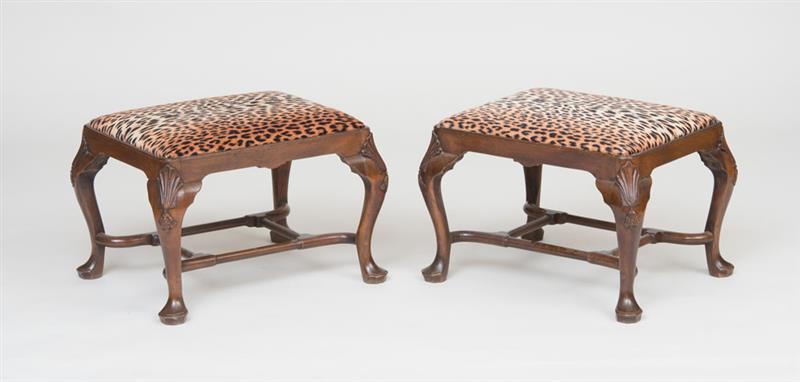 Appraisal: PAIR OF GEORGE III STYLE CARVED MAHOGANY STOOLS TH CENTURY