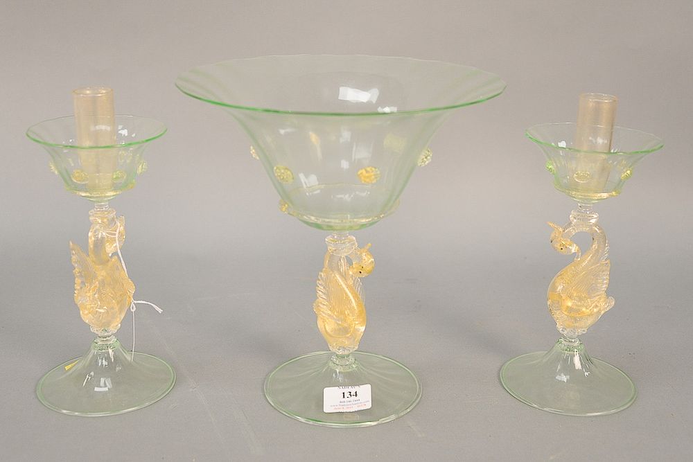 Appraisal: Three piece Venetian glass set to include a compote ht