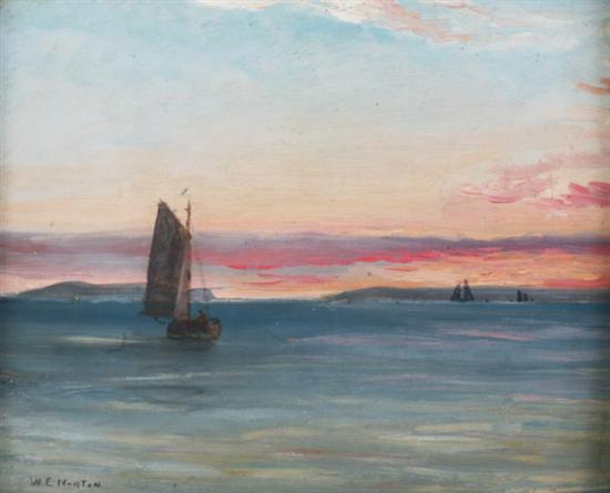 Appraisal: WILLIAM E NORTON American - SAILBOATS AT SUNSET signed lower