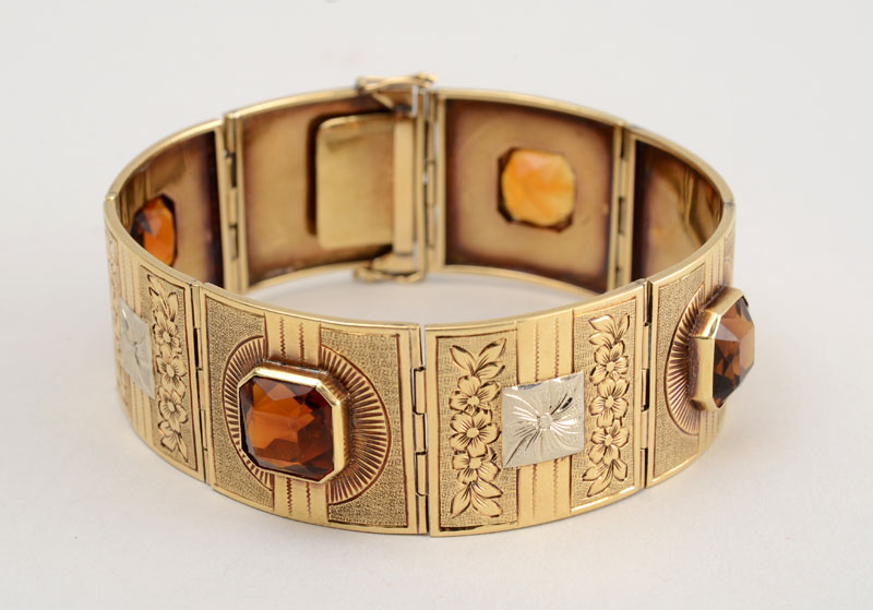 Appraisal: K YELLOW AND WHITE GOLD AND CITRINE BRACELET AUSTRIAN Stamped