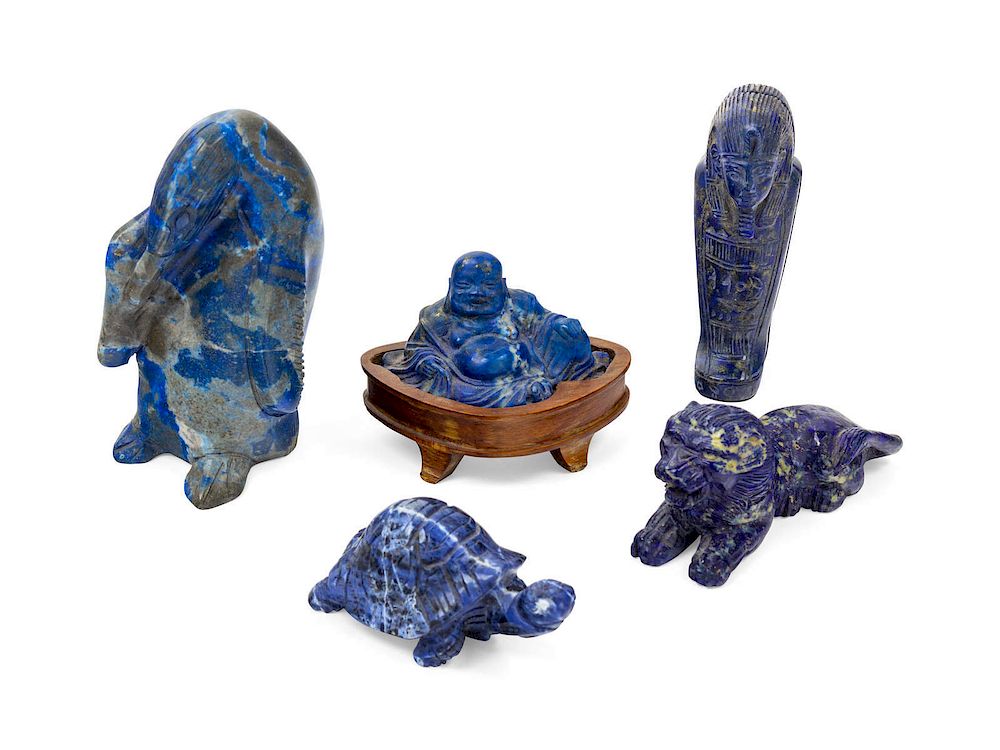 Appraisal: Five Carved Lapis Figures TH CENTURY of v Five Carved