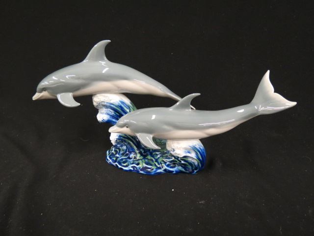 Appraisal: Lladro Porcelain Figurine of Two Dolphins in waves long tall