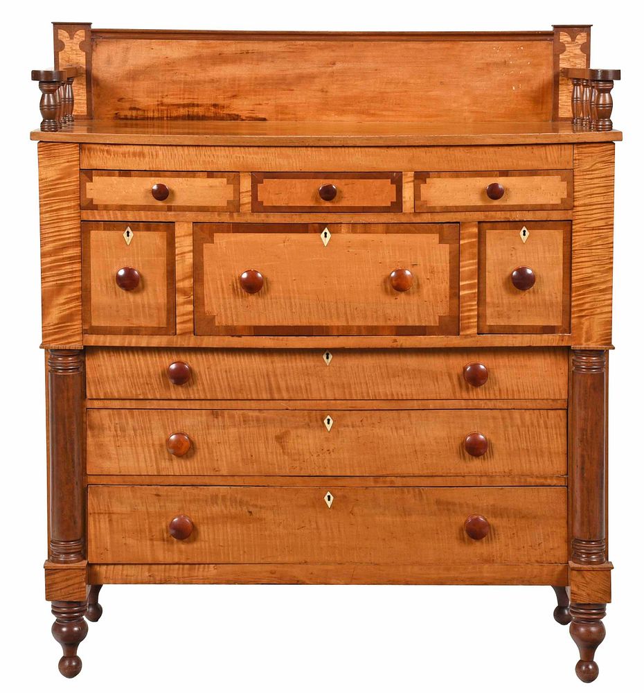 Appraisal: American Sheraton Tiger Maple Chest Pennsylvania early th century figured