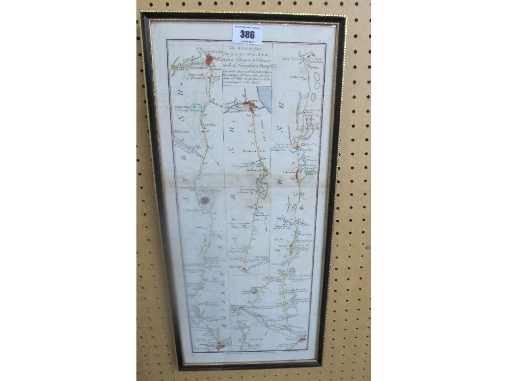 Appraisal: A framed double sided map - the road from Glasgow