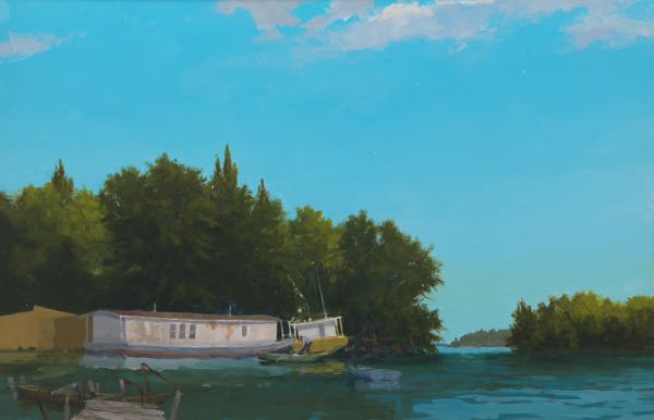 Appraisal: WILLIAM RABON AMERICAN CONTEMPORARY x Houseboat OIl on wood panel