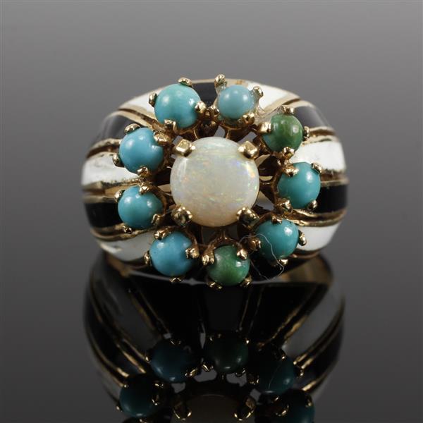 Appraisal: Vintage Modern K Yellow Gold Enamel Ring With Opal and