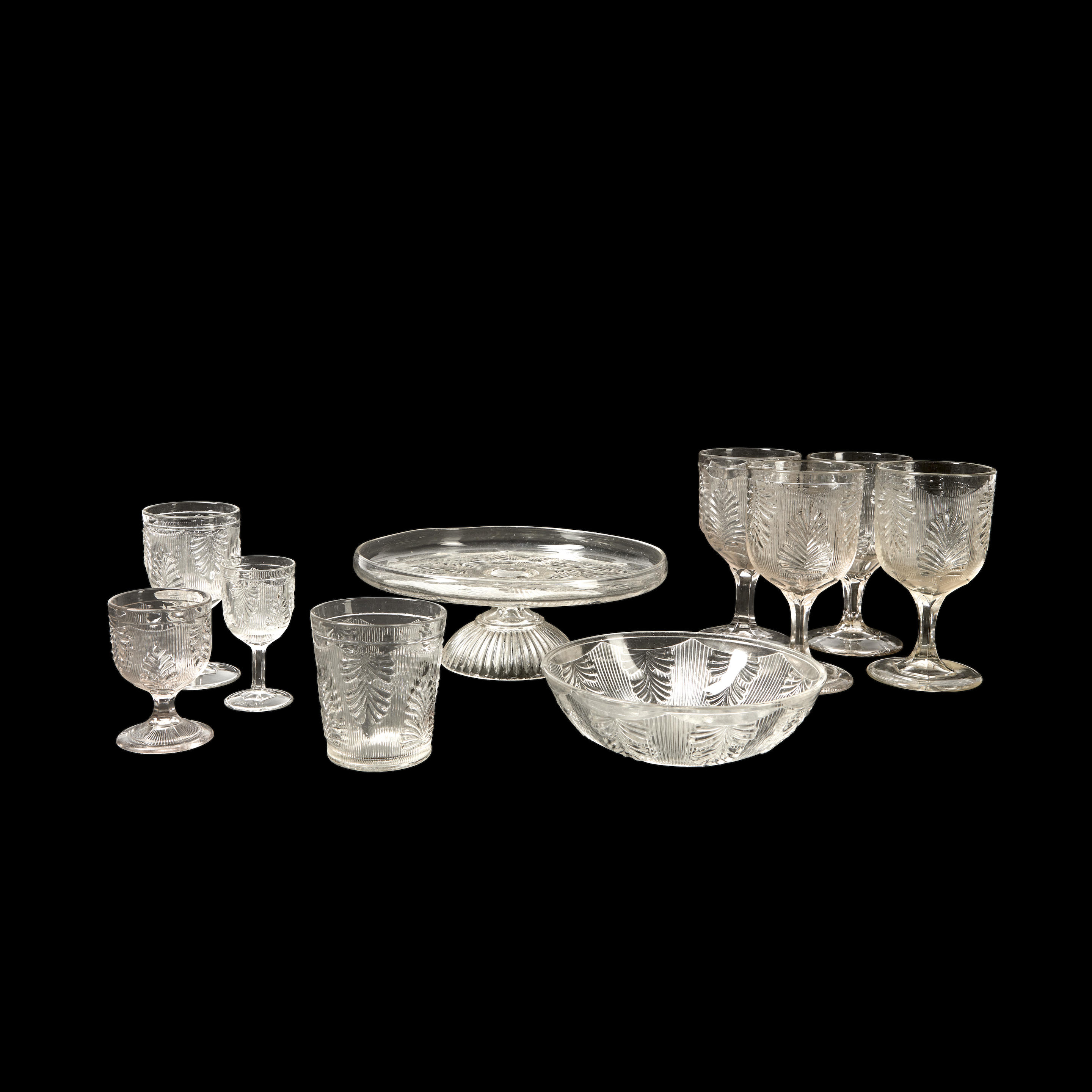 Appraisal: Ten Pieces of Early American Colorless Pressed Inverted Fern Glassware