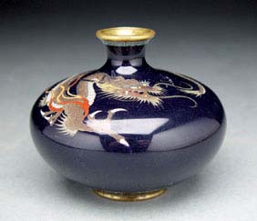 Appraisal: MINIATURE JAPANESE CLOISONN VASE Finely detailed antique Japanese squat bottle-form