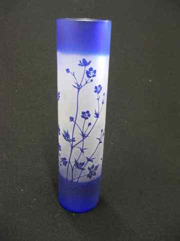 Appraisal: Cameo Art Glass Vase fine blue floral cylinderical '' excellent