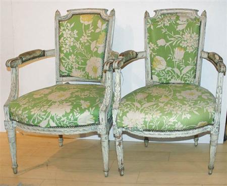 Appraisal: Pair of Louis XVI Painted Fauteuils en Cabriolet Estimate -