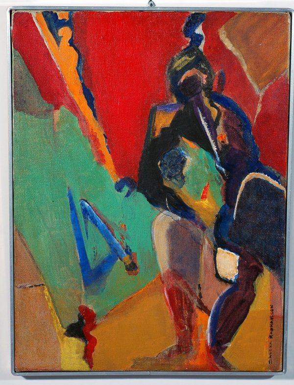 Appraisal: Abstract painting of seated figure oil on canvas signed lower