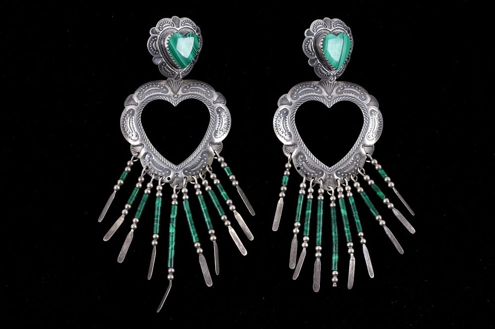 Appraisal: Navajo Q T Quoc Sterling Silver Malachite Earring For your