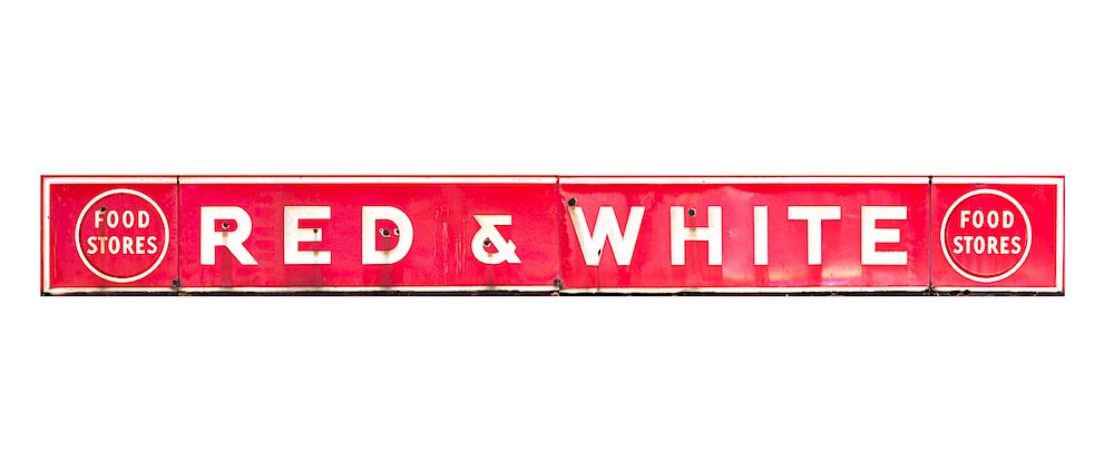 Appraisal: Red And White Porcelain Store Advertising Good original condition Please