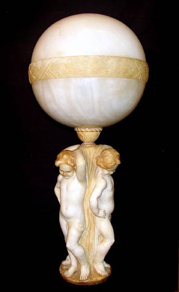 Appraisal: A carved alabaster figural table lamp height