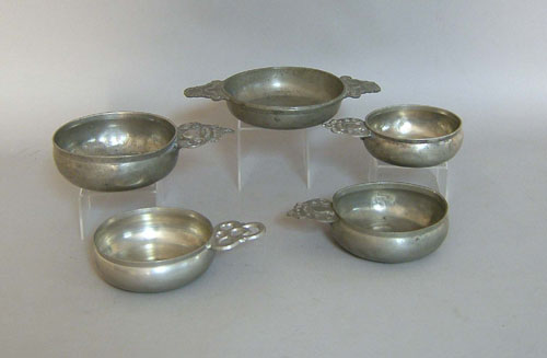 Appraisal: Five pewter porringers th th c