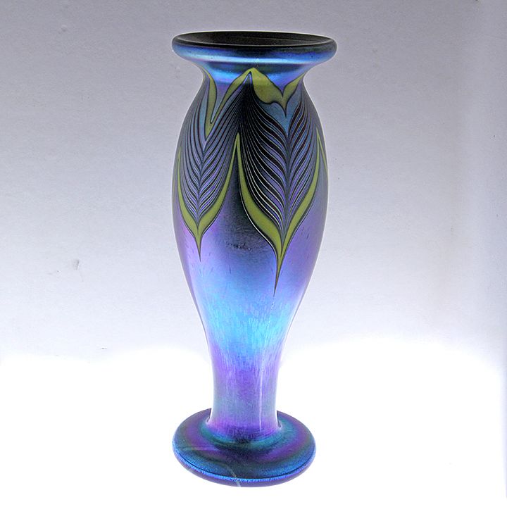 Appraisal: Tiffany Pulled Feather Vase A blue iridescent flower vase A