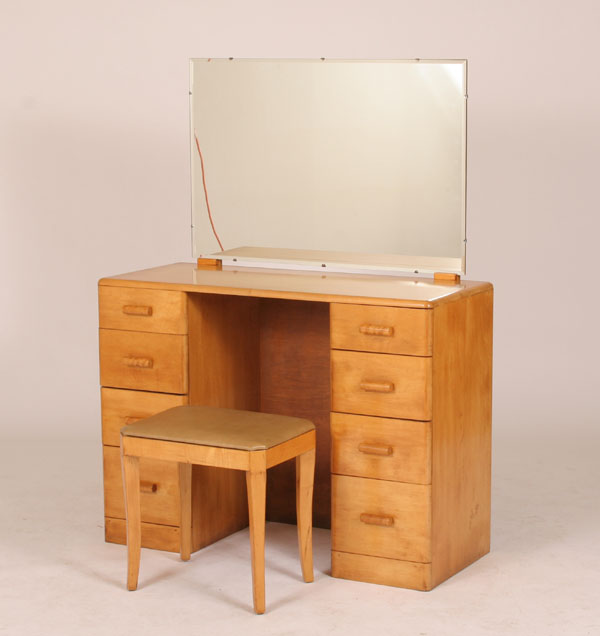 Appraisal: Mid Century Modern drawer vanity with mirror and stool rolled