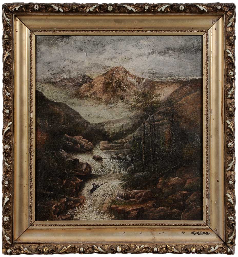 Appraisal: American School early th century Western Landscape With Waterfall signed