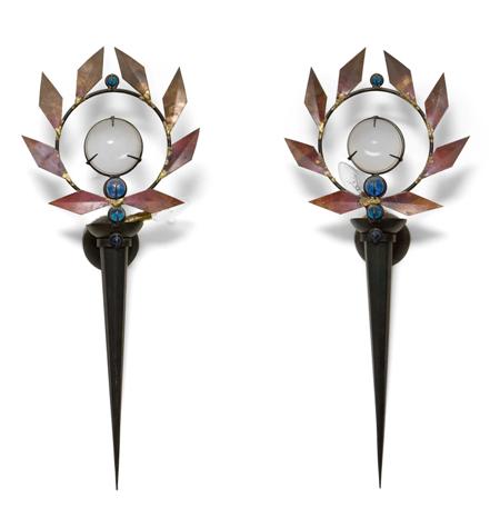 Appraisal: PAIR OF 'OLYMPIA' WALL LIGHTS BY MARK BRAZIER-JONES CIRCA patinated